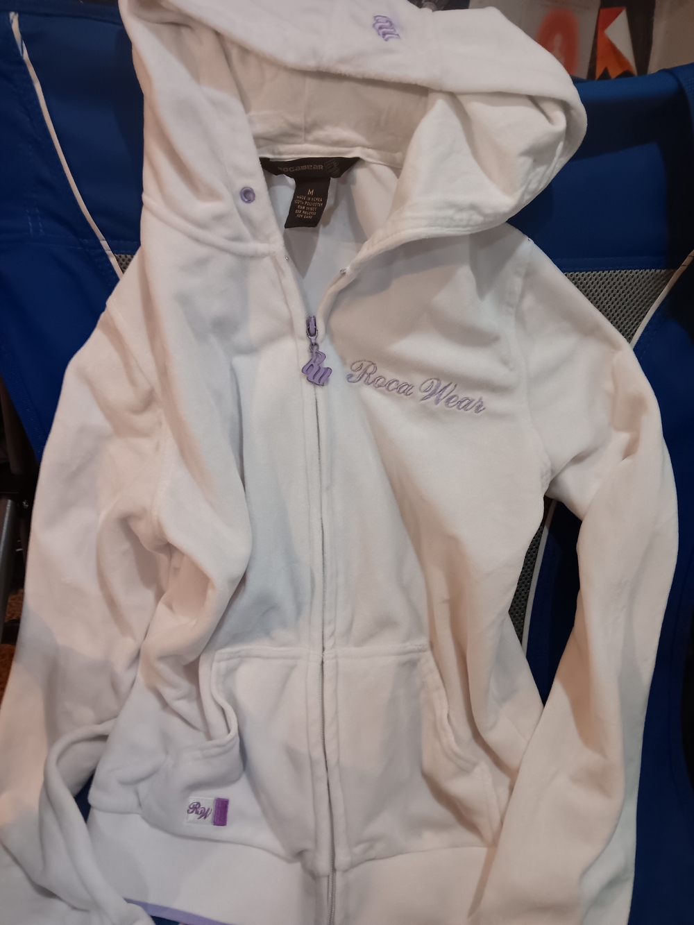 Y2K Rocawear White Hoodie with Lavender Logo & Zip Pull